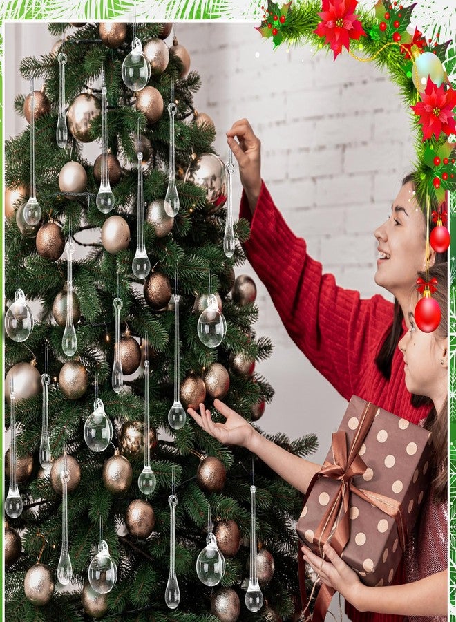 AceOrbit 100 Pcs Christmas Teardrop Ornaments 5 Styles Clear Acrylic Hanging Raindrop Decoration Crystal Chandelier Pendant for Christmas Tree Decor Winter Party Wedding Supplies - Image 3